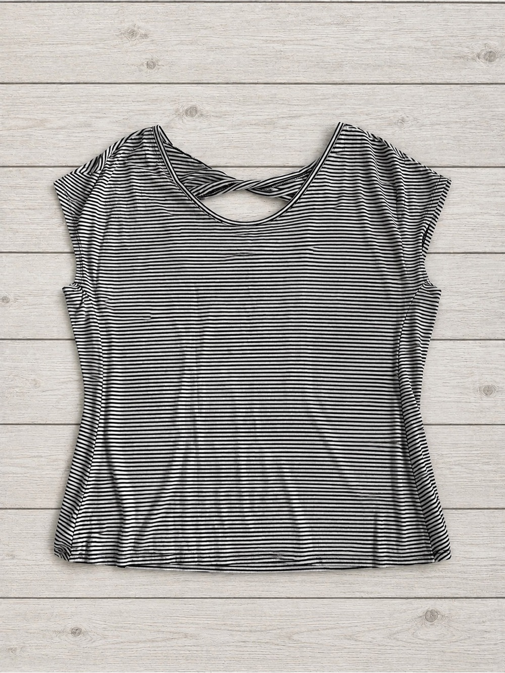 American Eagle Black & White Striped Open Back Twist Top